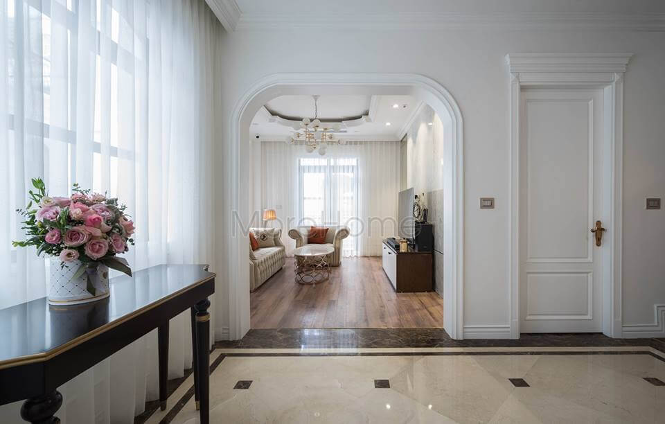 Ứng dụng gạch lát nền vân đá Marble kích thước 60x60 (cm) vào lát sảnh biệt thự ý tưởng thiết kế phòng khách đẹp tiện nghi nhất