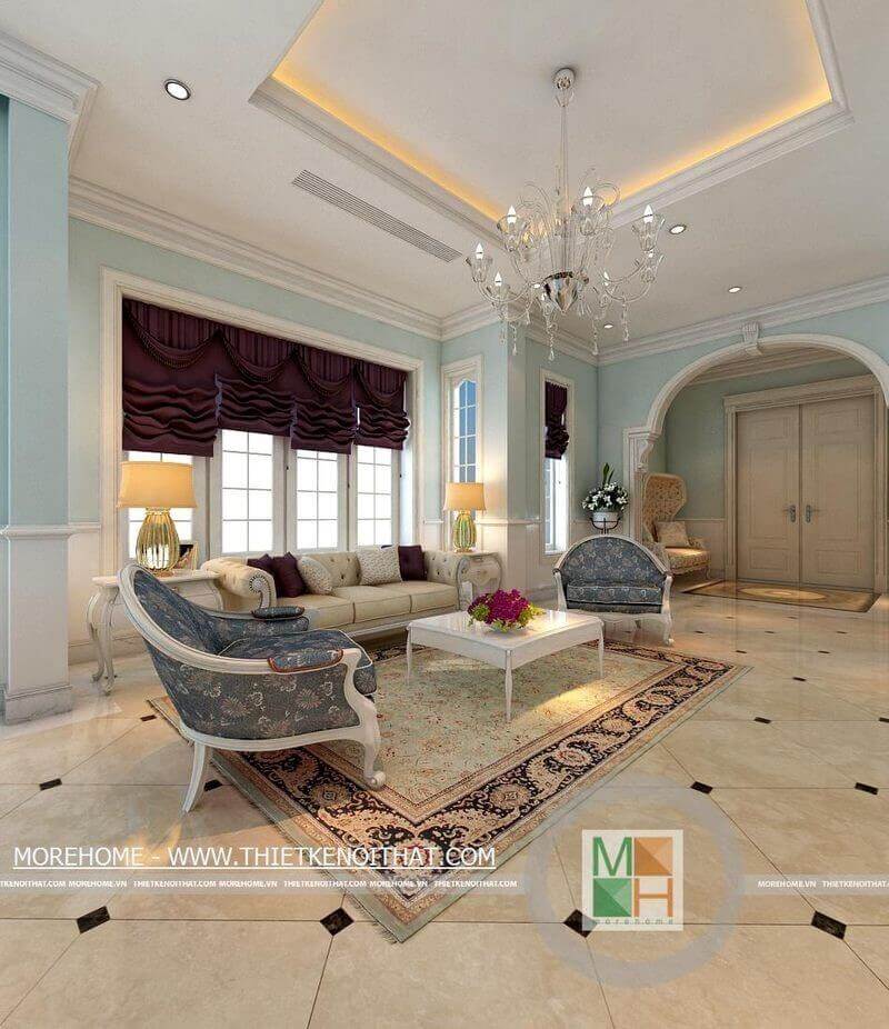 Thiết kế phòng khách biệt thự theo phong cách tân cổ điển sang trọng, đẳng cấp ý tưởng thiết kế phòng khách đẹp tiện nghi nhất