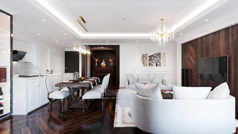 Mẫu thiết kế nội thất phòng khách chung cư đẹp với gỗ óc chó sang trọng Tập hợp các mẫu bày trí phòng khách đẹp tiện nghi