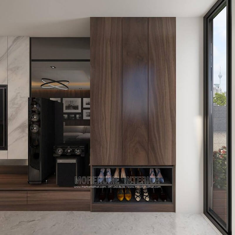 Mẫu kệ trang trí đẹp đa năng ấn tượng cho phòng khách hiện đại. Thiết kế phòng khách tại Hà Nội