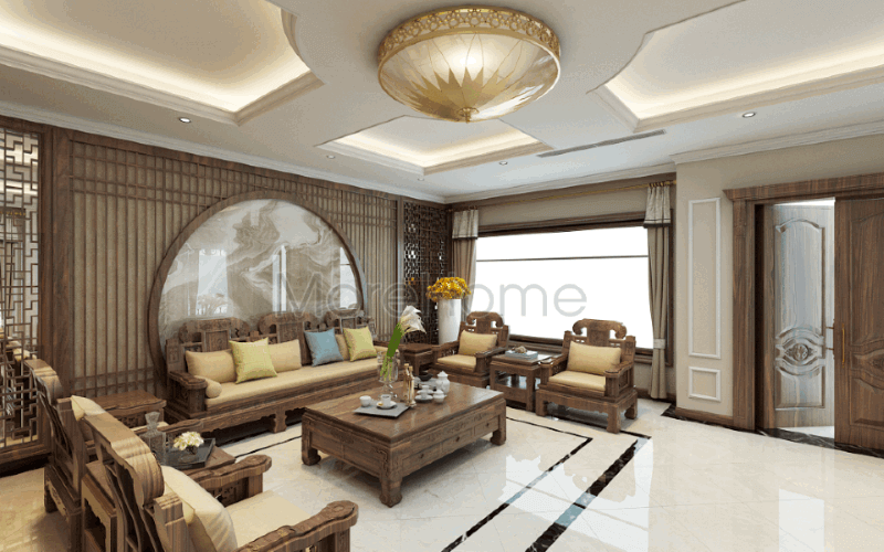 Bộ bàn ghế gỗ óc chó cao cấp cùng đường nét tuyệt đẹp tạo nên không gian đẳng cấp cho phòng khách biệt thự Riverside Nguyễn Duy Trinh Quận 2, Tp. HCM. Thiết kế phòng khách tại Hà Nội