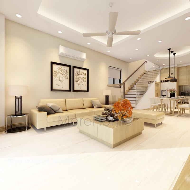 Thiết kế phòng khách hiện đại với cách lựa chọn nội thất tông màu kem sáng giúp không gian phòng khách sáng đẹp và độc đáo Mẫu thiết kế nội thất phòng khách bằng gỗ đẹp