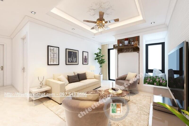 Trang trí nội thất phòng khách hiện đại, đơn giản nhưng vẫn đảm bảo công năng sử dụng của gia chủ Thiết kế phòng khách tại Hà Nội