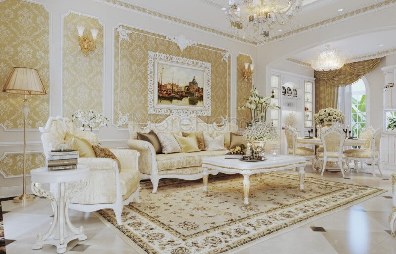 Thiết kế nội thất phòng khách chung cư, biệt thự tân cổ điển được kiến trúc sư đầu tư tỉ mỉ về cả đường nét và màu sắc, thể hiện được đúng cái Thiết kế phòng khách tại Hà Nội