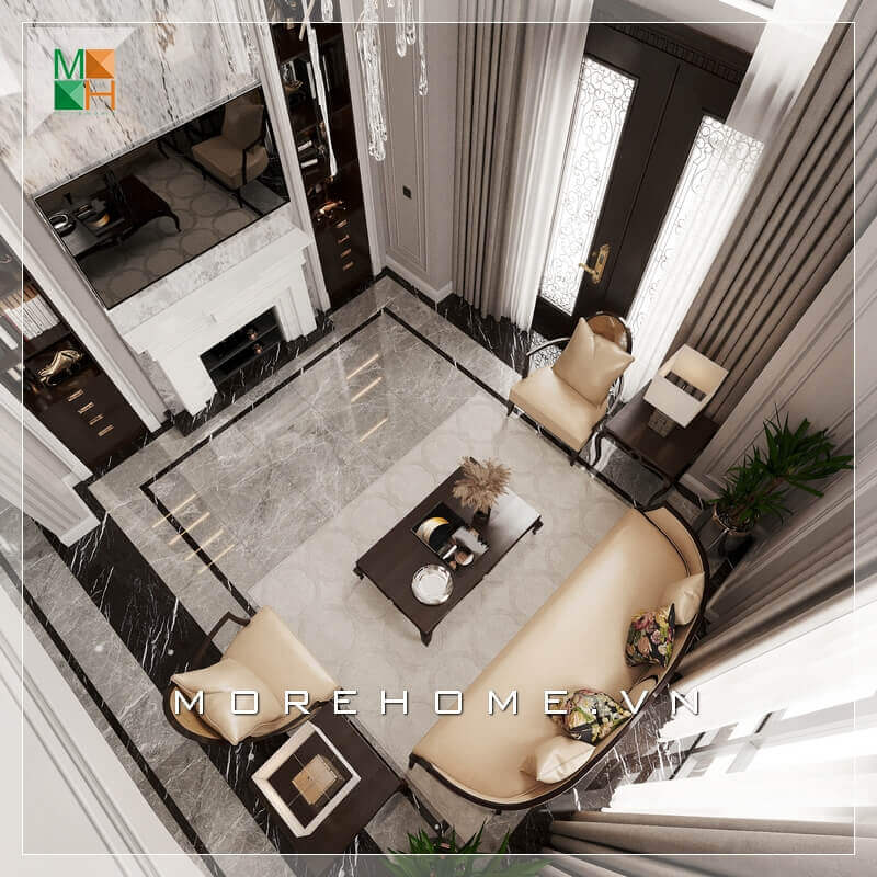 Mẫu thiết kế không gian phòng khách đẹp dành cho căn hộ cao cấp như biệt thự, penthouse, chung cư, nhà phố tân cổ điển. Thiết kế phòng khách tại Hà Nội