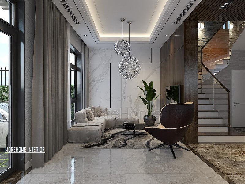 Thiết kế nội thất phòng khách biệt thự đẹp tại Xuân Phương, Hà Nội. Thiết kế phòng khách chung cư đẹp miễn chê