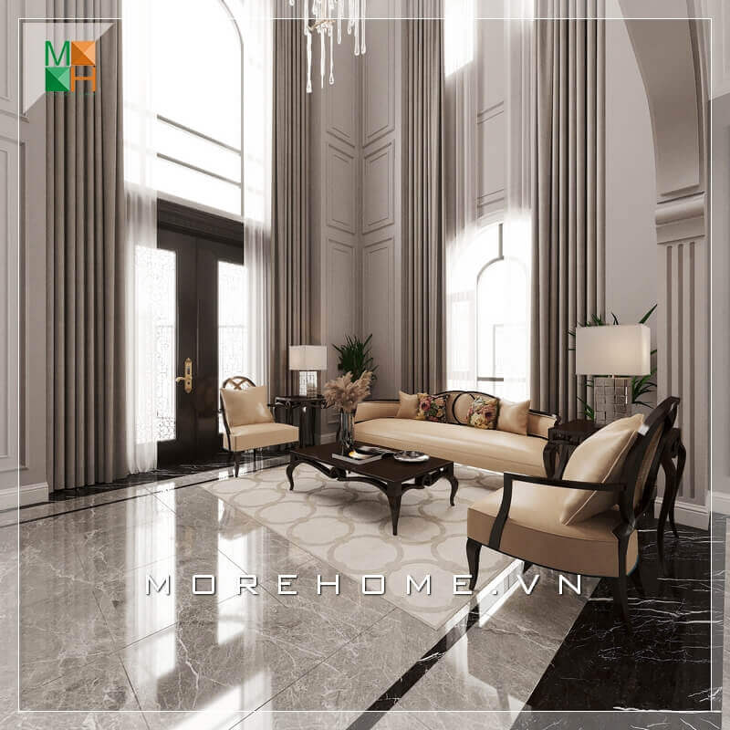 Với một không gian phòng khách nguy nga và rộng rãi thì mẫu bàn óc chó ghế sofa bọc da chân gỗ tự nhiên cao cấp là sự lựa chọn phù hợp nhất khiến căn phòng khách trở nên sang trọng và đẳng cấp hơn bào giờ hết. Thiết kế phòng khách chung cư đẹp miễn chê