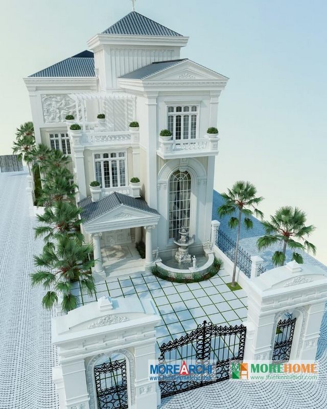 Kiến trúc nhà biệt thự phong cách tân cổ điển cao cấp được thiết kế tại An Giang.