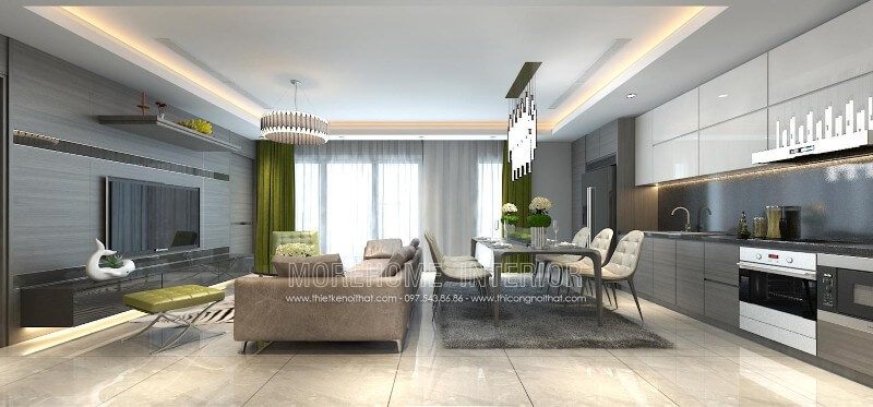 Trang trí nhà bếp cho chung cư cao cấp bằng cách sử dụng mẫu tủ bếp hiện đại sẽ gây ấn tượng.