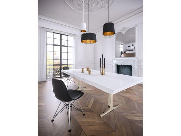 Bàn để ăn mặt đá nhân tạo màu trắng có độ thoải mái và độ bền cao.